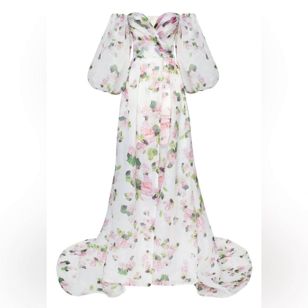 Milla Apple Blossom Elegant floral puff sleeve maxi dress